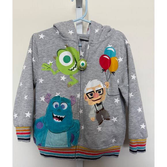 Disney 100 Pixar Hoodie Boys Size 4 Gray Monsters Inc Up Sulley Mike Wazowski - Picture 1 of 9